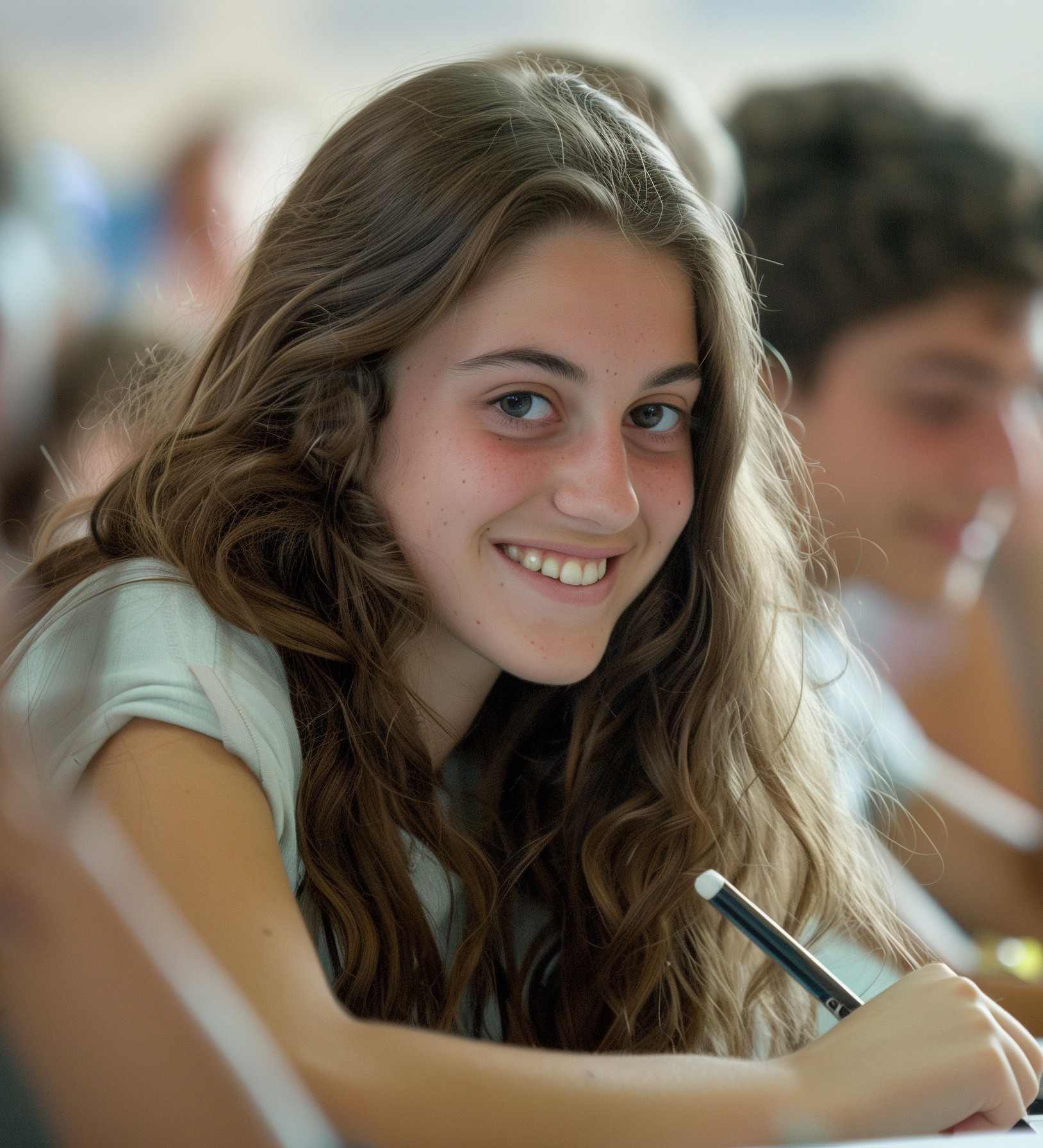 Girl smiling while taking a test